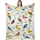 HEIFAM Bird Alphabet Blanket, Bird Gifts for Men Women, Easily Distracted by Birds Print Blanket Colorful, Birthday Gift for Boys Girls, Kingfishers Rock Pigeon House Sparrow Birds, 50''x60''