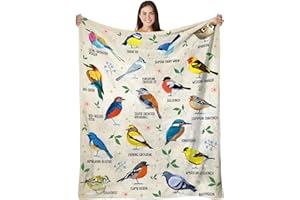 HEIFAM Bird Alphabet Blanket, Bird Gifts for Kids Men Women, Easily Distracted by Birds Print Blanket Colorful, Birthday Gift for Boys Girls, Kingfishers Rock Pigeon House Sparrow Birds, 50''x60''