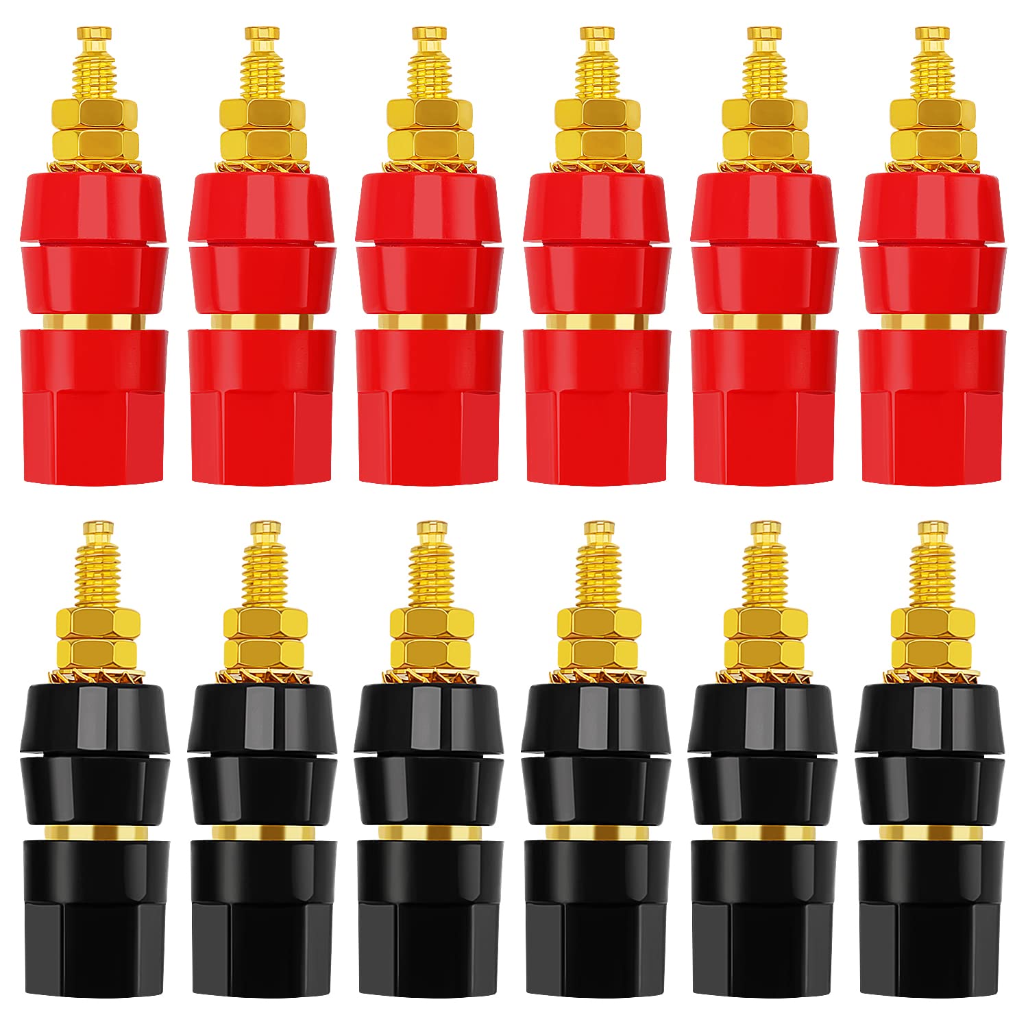 KUOQIY 12 PCS 4mm Banana Socket, Banana Binding Post Speaker Audio Amplifier Binding Post, for Banana Jack Adapter Connector, Black & Red