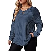 DOLNINE Plus-Size-Tops for Women Fall Casual Crew Neck Shirts Fashion Lace Pullover Lightweight Long Sleeve Sweatshirts