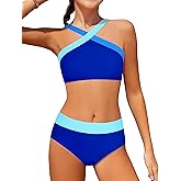 Dearnow Girls Swimsuits 2 Piece Bikinis Set Colorblock Bathing Suits Criss Cross Strap Girls' Swimwear