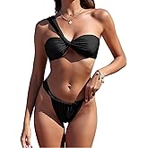 ZAFUL Women's One Shoulder Bikini Twisted Ruched High Cut Bandeau Bikini Set Two Piece Swimsuit