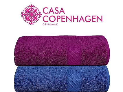 Casa Copenhagen 430 GSM Combed Cotton Eternal Bath Towel Set, 60 X 120 cm (Pack of 2)(Midnight Blue & Purple)