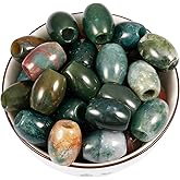 Nupuyai Pack of 30 Barrel Large Hole Beads for Jewelry Making, Polished Rondelle Stone Macrame Beads fit Charms Bracelet, Indian Agate