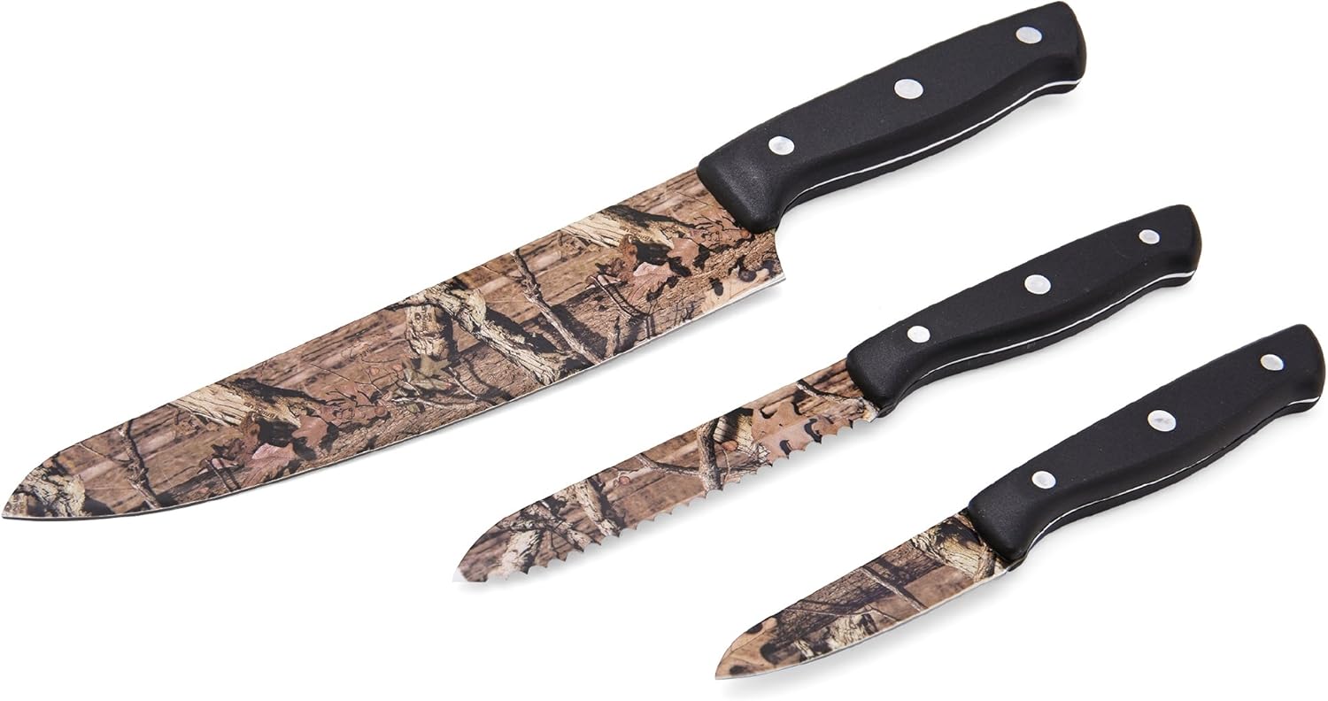 Mossy Oak 3Piece AllPurpose Chef Knife Set, Break Up Infinity Brown