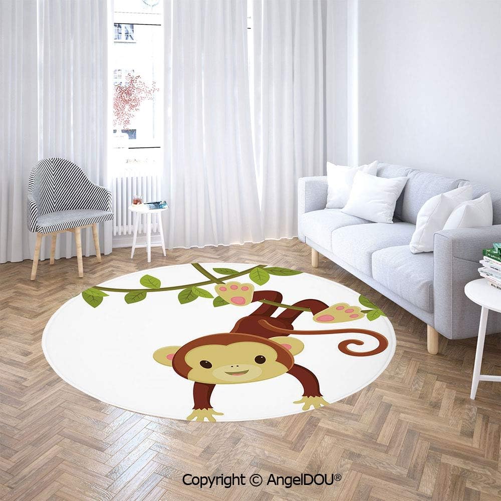 Homenon Luxury Round Rugs Cute Cartoon Monkey Hanging on Liana Playful Safari Character Cartoon Area Rugs for Kids Baby Bedroom Circle Carpet Nursery Rugs Dia. 2'8''(80cm)
