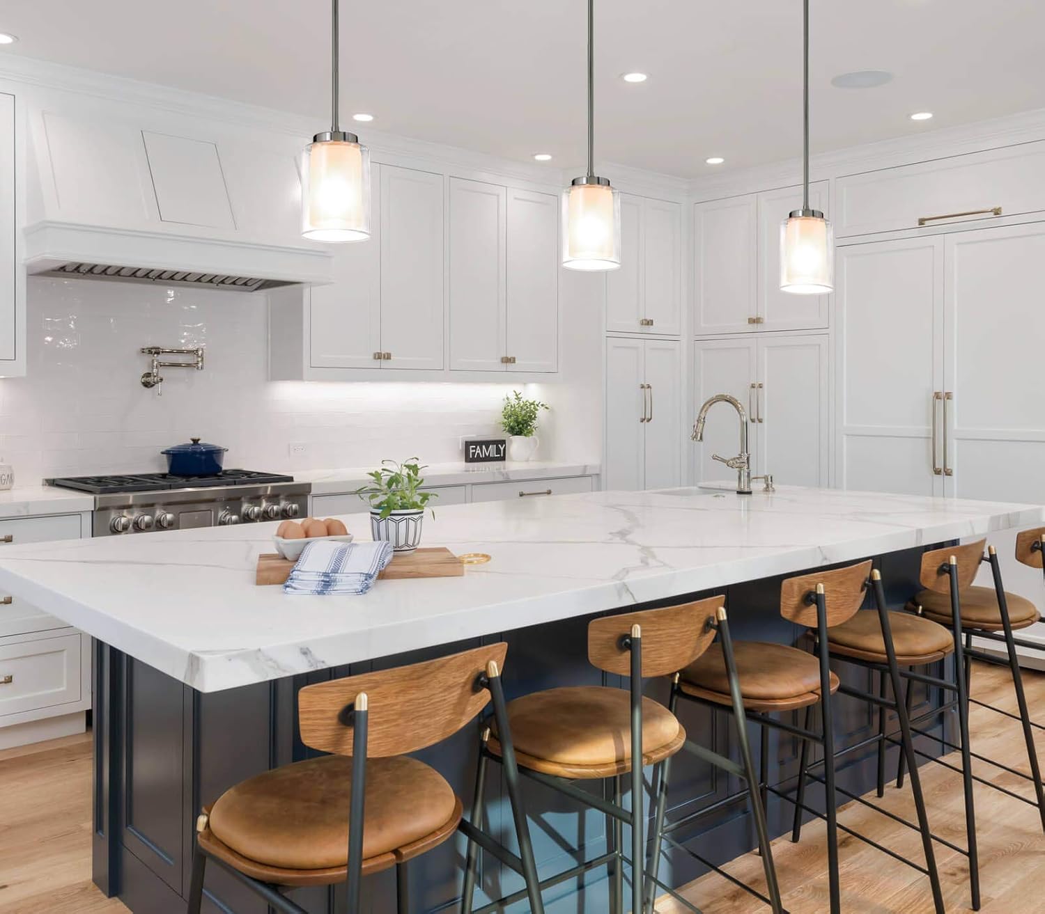 XiNBEi Lighting Pendant Lighting Modern 1 Light Mini Pendant Light with Dual Glass in Brushed Nickel, Adjustable Hanging Ceiling Light for Kitchen & Living Room XB-P1195-BN - - 