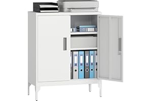 HOMCOM Metal Locker Storage Cabinet with Lock, Steel Garage Cabinet with 2 Doors and 2 Adjustable Shelves, Lockable Lateral F