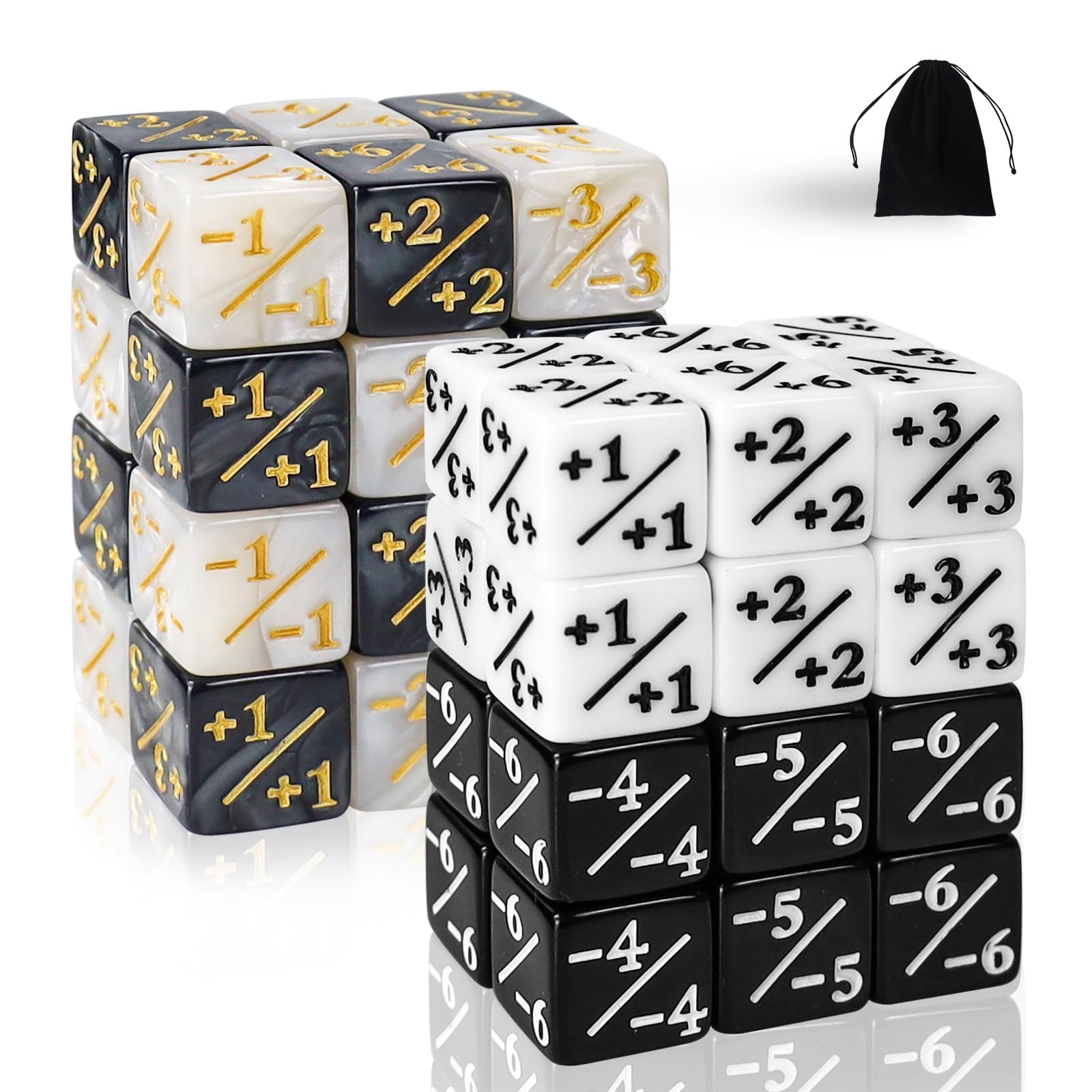 SLAKOZYT Dice Set Token Dice Glitter Sparkle Dice, Loyalty Dice Starry Marble D6 Dice Compatible (48 Black and White Combination)