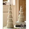 DECO Wooden Christmas Tree, Tabletop White Tree Figurine, Set of 2 Desk Centerpieces for Christmas Decor