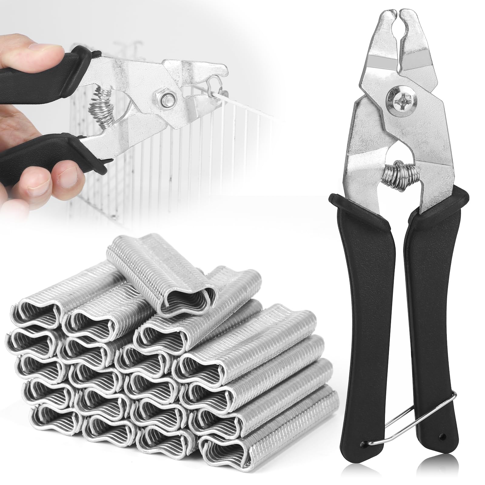 DBREAKS Pig Ring Pliers, Garden Fence Pliers with 2400 Galvanized Hog Rings Wire Fixing Pliers for Fixing Fences, Pet Cages, Wire Mesh