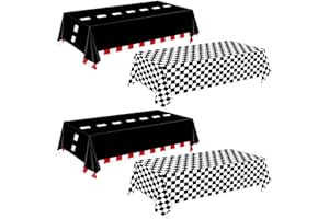 Oigco 4 Pack Racing Car Tablecloth - Race Car Birthday Party Decorations Racetrack Rectangular Tablecloth - Checkered Table Cover for Two Fast Birthday Decor, 54 x 108 Inch