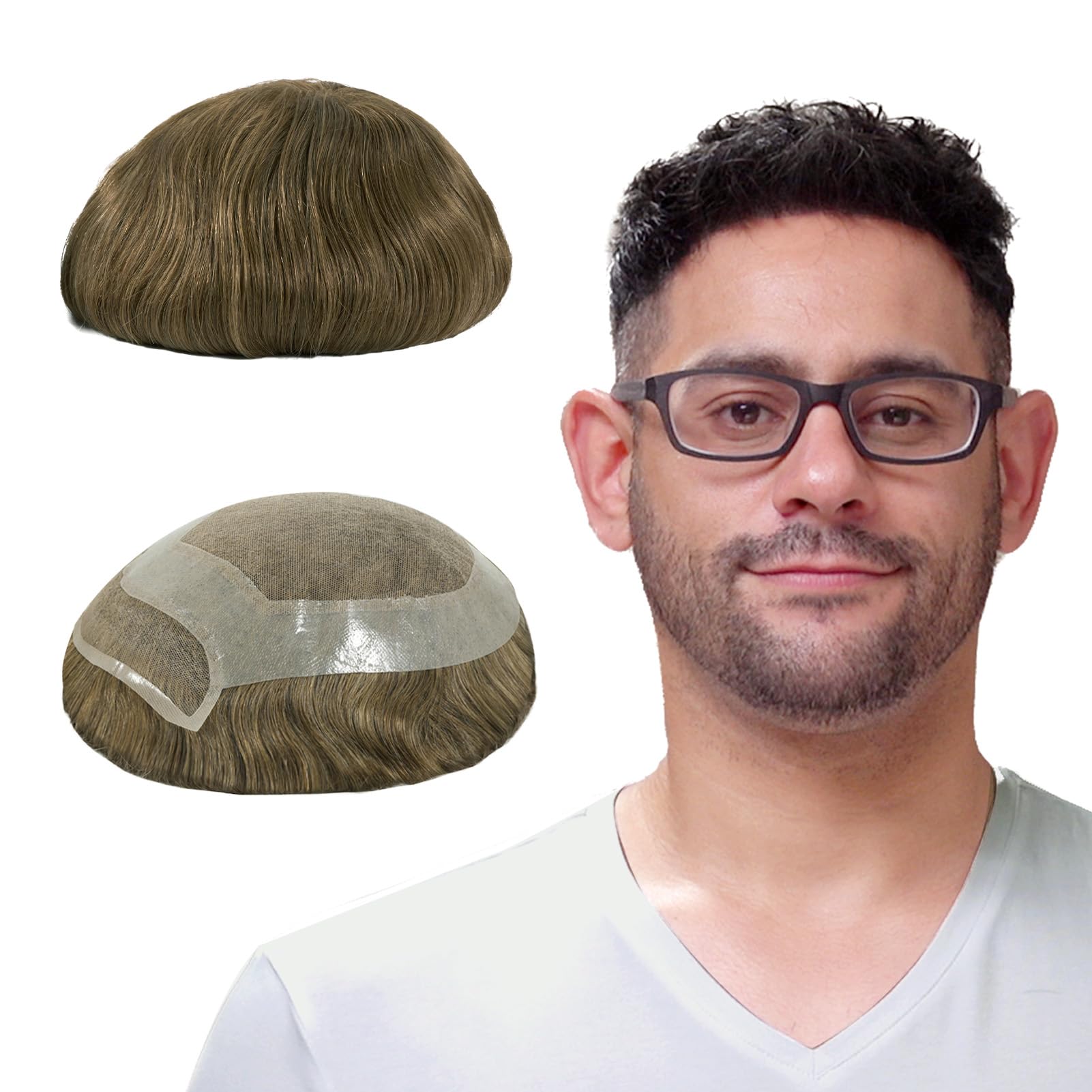 Lordhair Human Hair Toupee for Men, Natural Hairline French Lace Front with Skin Perimeter Men's Hair System