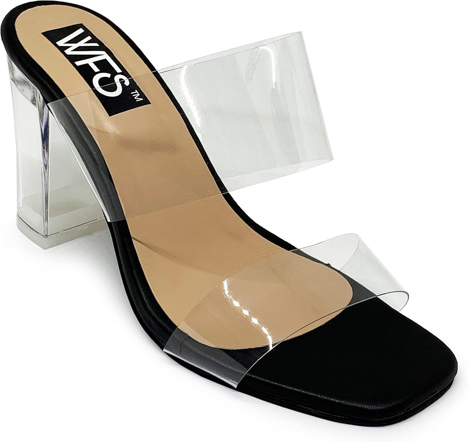 Amazon.com | WFS Women 3.5 Inch Transparent (Clear) Block Heel Sandals, Black, 36 | Heeled Sandals