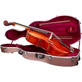 Crossrock ABS Cello Case for 4/4 &amp; 3/4 Size | Rose Gold Matte Finish, Wine Red Velvet Interior, Molded Hardshell with Wheels, Lock, Dual Bow Holders &amp; Backpack Straps​