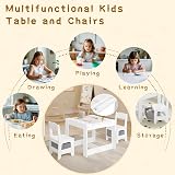 Lestarain Children's Table and Chair Set with Storage, White + Grey view 9