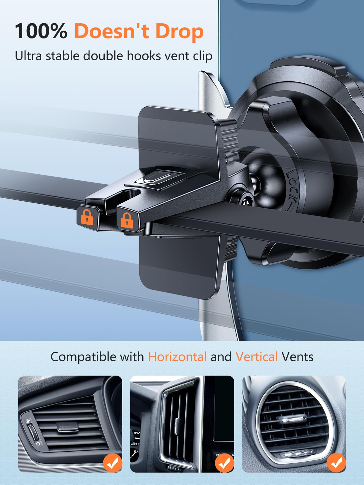 VICSEED 2024 Upgrade Car Vent Phone Mount with Metal Air Vent Clip, Auto Lock Phone Mount for Car Phone Holder Mount, Car Mount for iPhone 15 Pro Max 14 13 12 & All Phones
