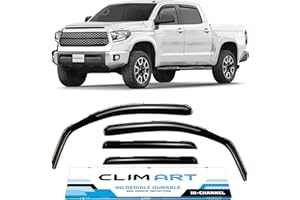 CLIM ART in-Channel Incredibly Durable Rain Guards for Toyota Tundra 2007-2021 CrewMax, Original Window Deflectors, Vent Deflector, Vent Window Visors, Dark Smoke Truck Accessories, 4 pcs- 607066