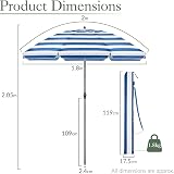 CHRISTOW Beach Umbrella 2m Tilting Parasol UV 30+ with Bag Blue Striped view 7