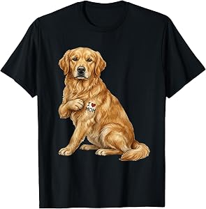 Golden Retriever I Love Mom Dog Mom Design T-Shirt