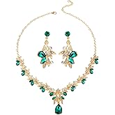 Telooco Wedding Jewelry Sets for Women Rhinestones Green Jewelry Sets for Women Luxurious Bridesmaids Bridal Necklaces Earrings, Elegant Accessories for Ball and Dinner Dresses