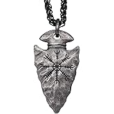 HAQUIL Viking Necklace for Men, Viking Helm of Awe Arrowhead Protection Talisman Pendant Necklace, Wheat Chain, Viking Jewelry Gift