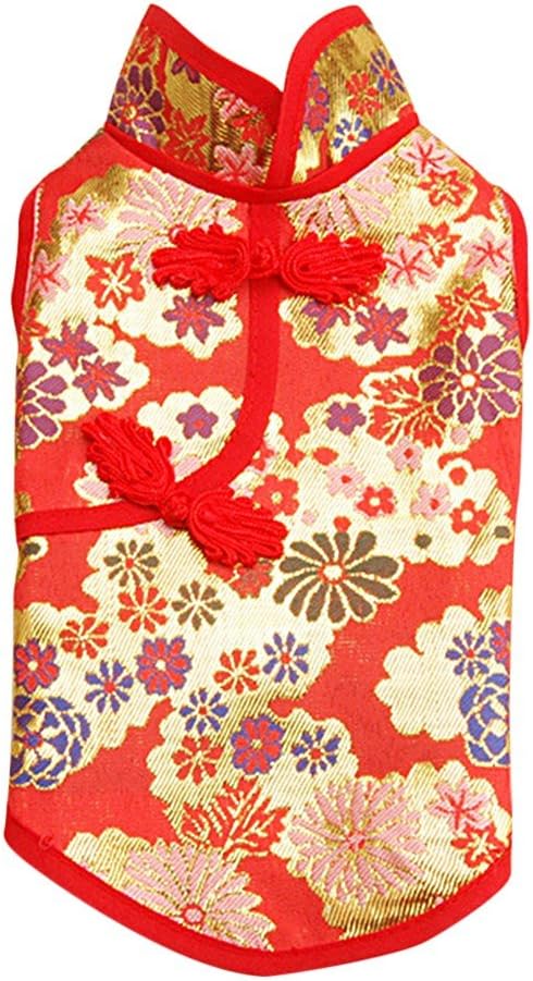 PanDaDa Pet Spring Summer Flower Dress Soft Brocade Flower Cheongsam Dress Pet Sleeveless T-Shirt