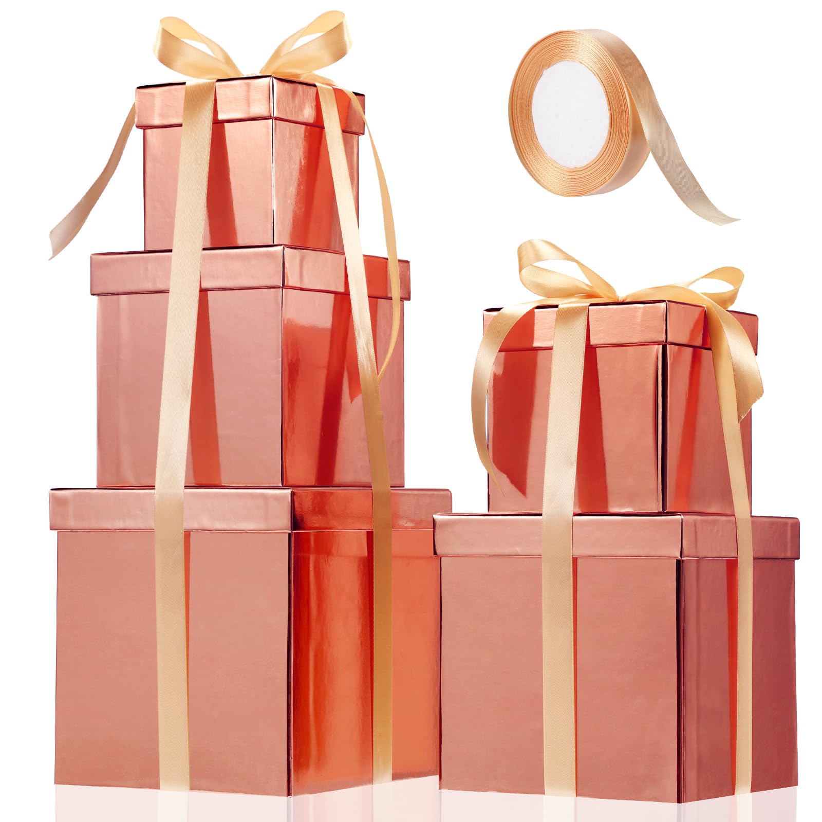 Photo 1 of Cholemy 5 Pcs Square Nesting Boxes Decorative Gift Boxes with Lid and Ribbon Assorted Sizes Wrap for Wedding, Anniversary, Birthday, Back to School, Bridal Shower, Graduation Party(Shiny Rose Gold)