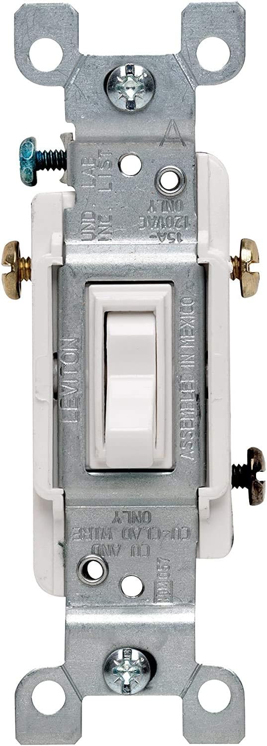 Leviton 1453-2WM 15 Amp, 120 Volt, Toggle Framed 3-Way AC Quiet Switch, Residential Grade, Grounding, Quickwire Push-In & Side Wired, 6-Pack, White: Home Improvement