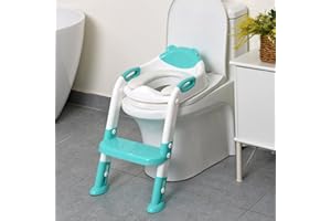 Toilet Potty Training Seat with Step Stool Ladder,711TEK Potty Training Toilet for Kids Boys Girls Toddlers-Comfortable Safe Potty Seat with Anti-Slip Pads Ladder (Grey Blue)