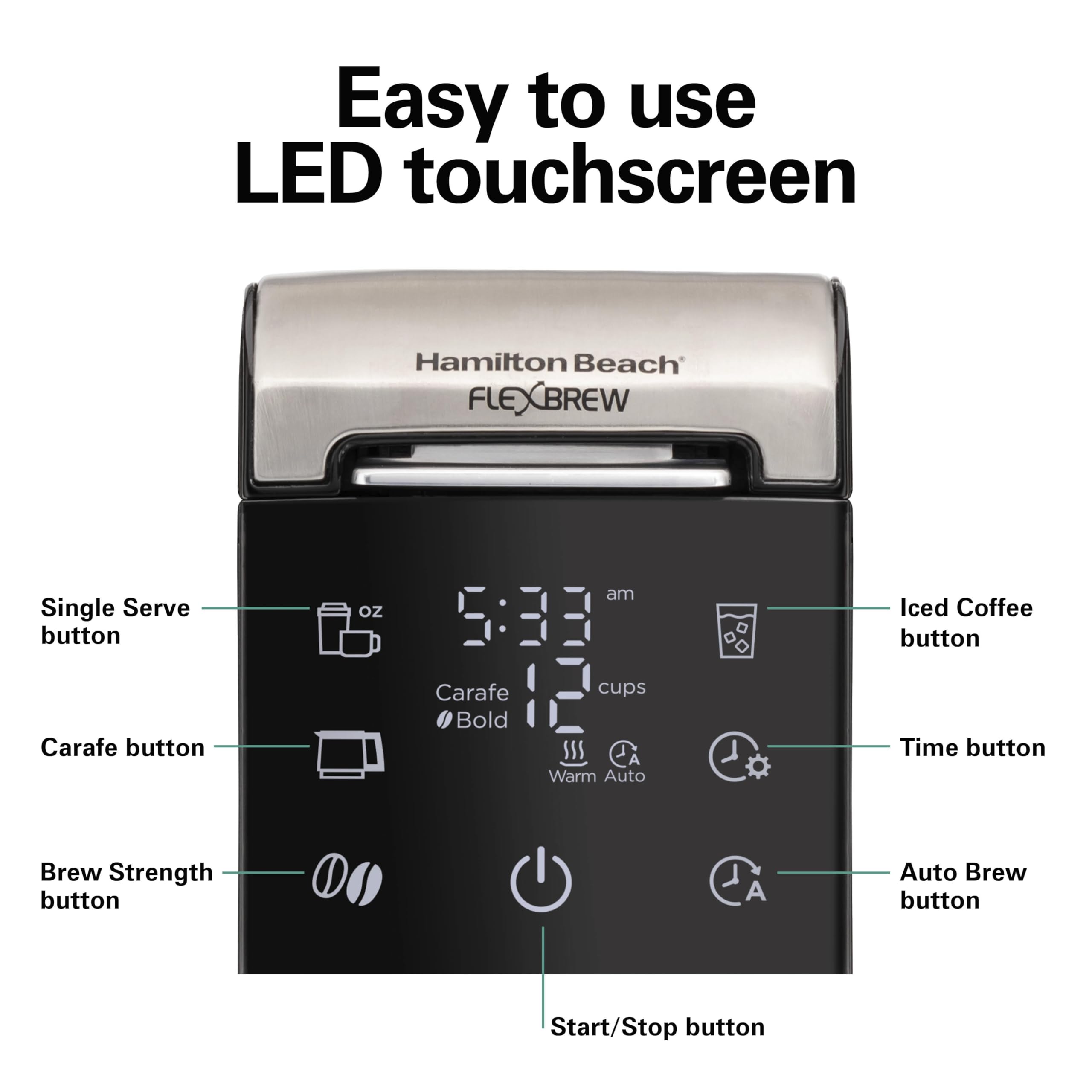 Hamilton Beach FlexBrew Advanced 5-in-1 Programmable 12 Cup Drip and Single Serve Hot & Iced Coffee Maker with Movable 60oz. Water Reservoir, Use Pod Packs and Grounds, Fast Brewing, Black (49924)