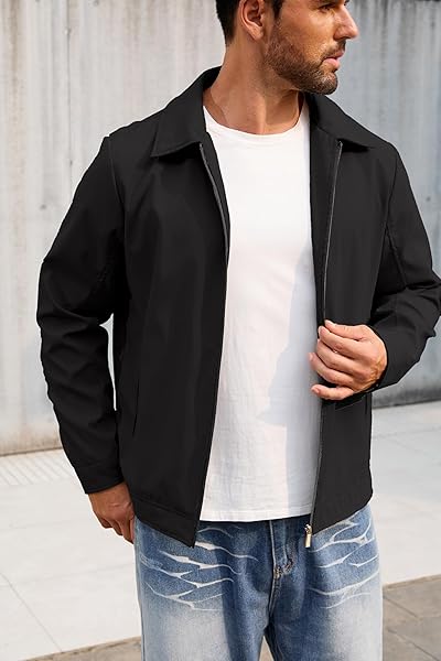 QTE LIGHTWEIGHT JACKETS FOR MEN CASUAL WINDBREAKER STYLISH FALL SPRING GOLF WORK DRESS BUSINESS COAT PLUS-SIZE MEN’S CLOTHING