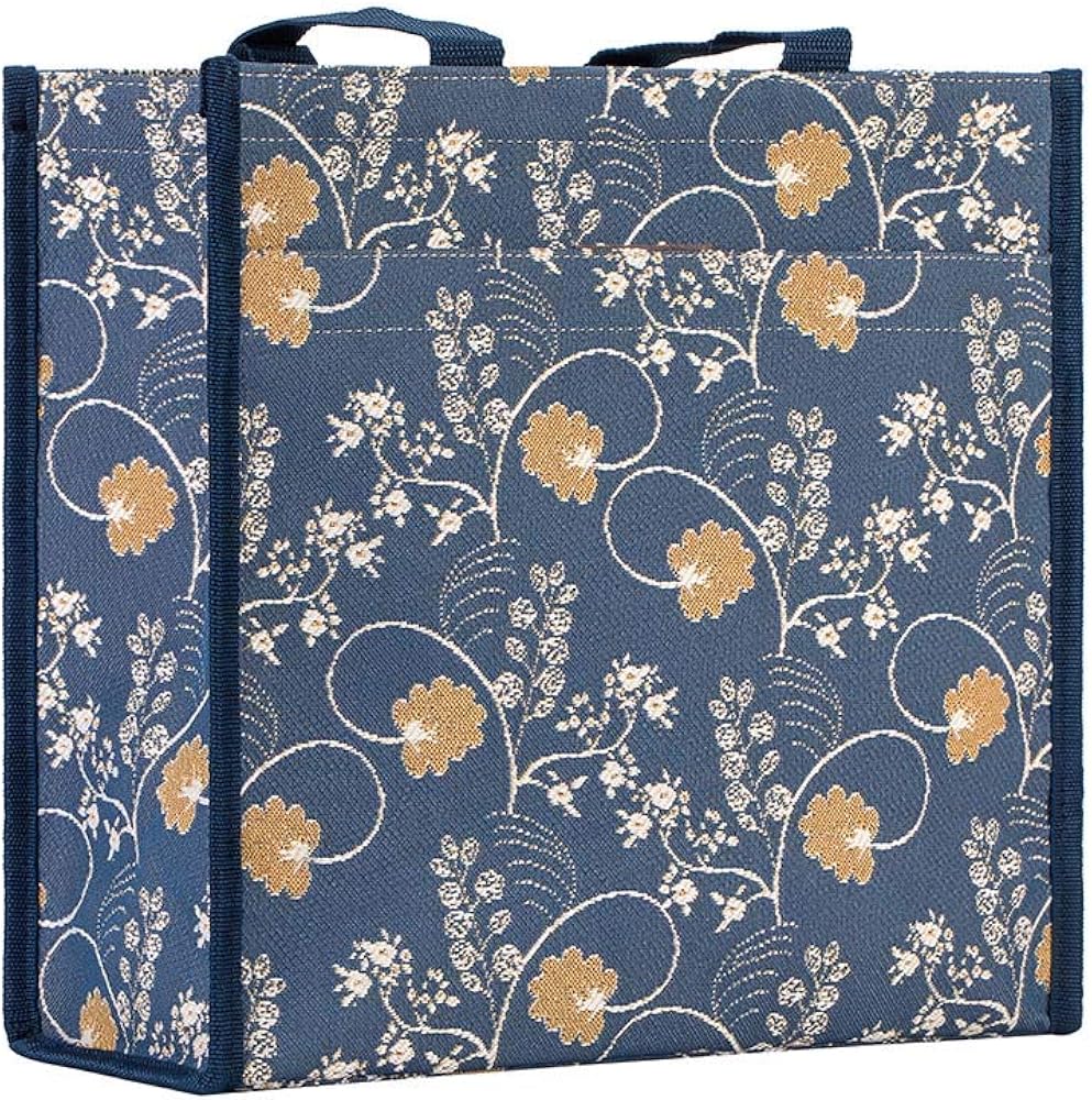 Signare Tapestry Shoulder Bag Shopping Bag for Women with Floral Design (Austen Blue; SHOP-AUST), W 31cm x H 30cm D 13.5cm