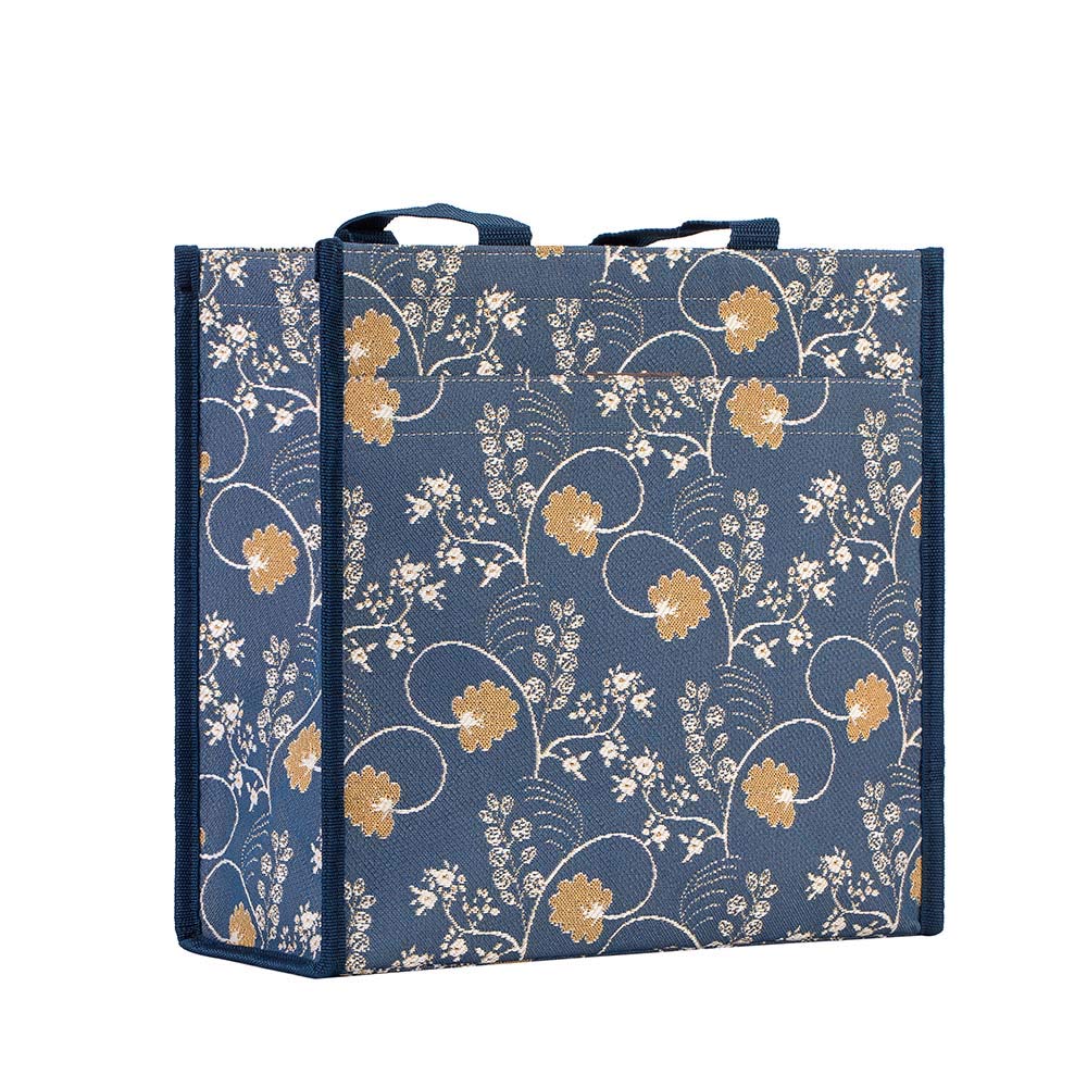 Signare Tapestry Shoulder Bag Shopping Bag for Women with Floral Design (Austen Blue; SHOP-AUST)