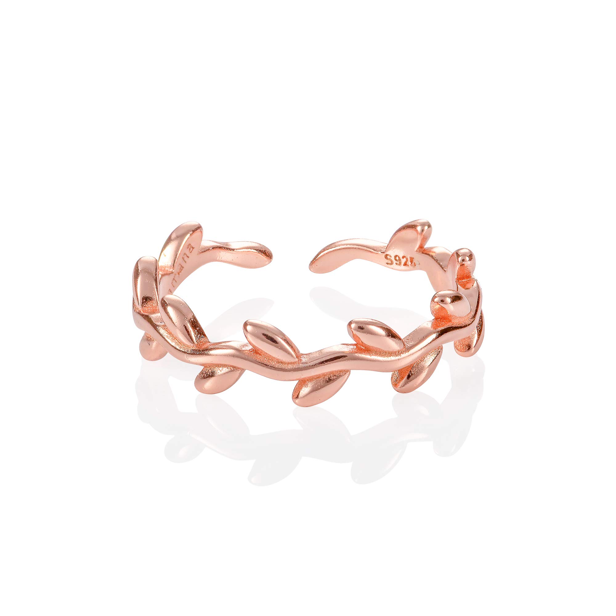 Adjustable Rose Gold Toe Ring for Women, Rose Gold Plated 925 Sterling Silver Toe Rings, Adjustable Vine Toe Rings, Midi Rings or Pinky Rings for Women and Teen Girls, Cute Toe Rings in a Leaf Pattern
