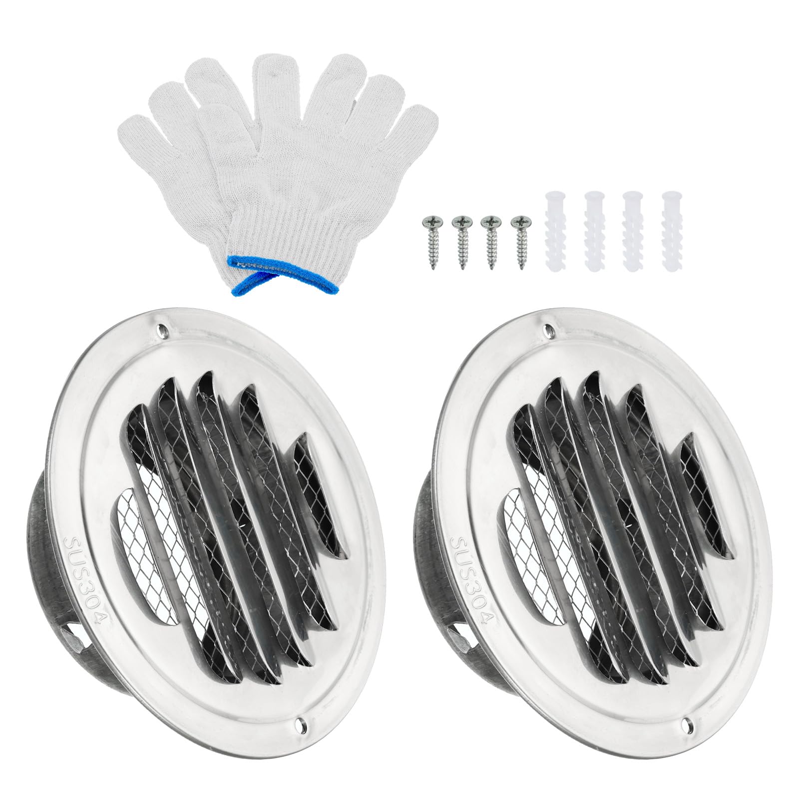 PATIKIL 3" Round Soffit Air Vents, 2 Set 304 Stainless Steel Louver Grille Vent Cover Screen Mesh Outlet for Kitchen Bathroom Wall Ceiling Floor Ventilation