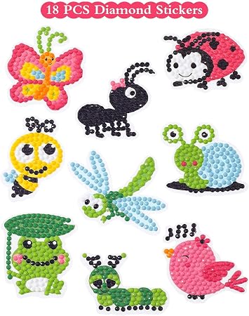5D DIY Diamond Painting Craft for Kids, 18 PCS Cartoon Stickers, Stick