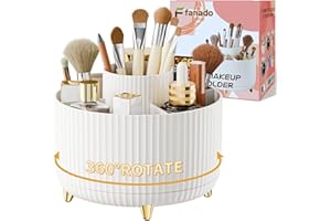 fanado 360° Rotate Makeup Brush Holder Organizer, Makeup Organizers Countertop, Makeup organization and Skincare Storage for Vanity, Desktop, Bathroom (White)