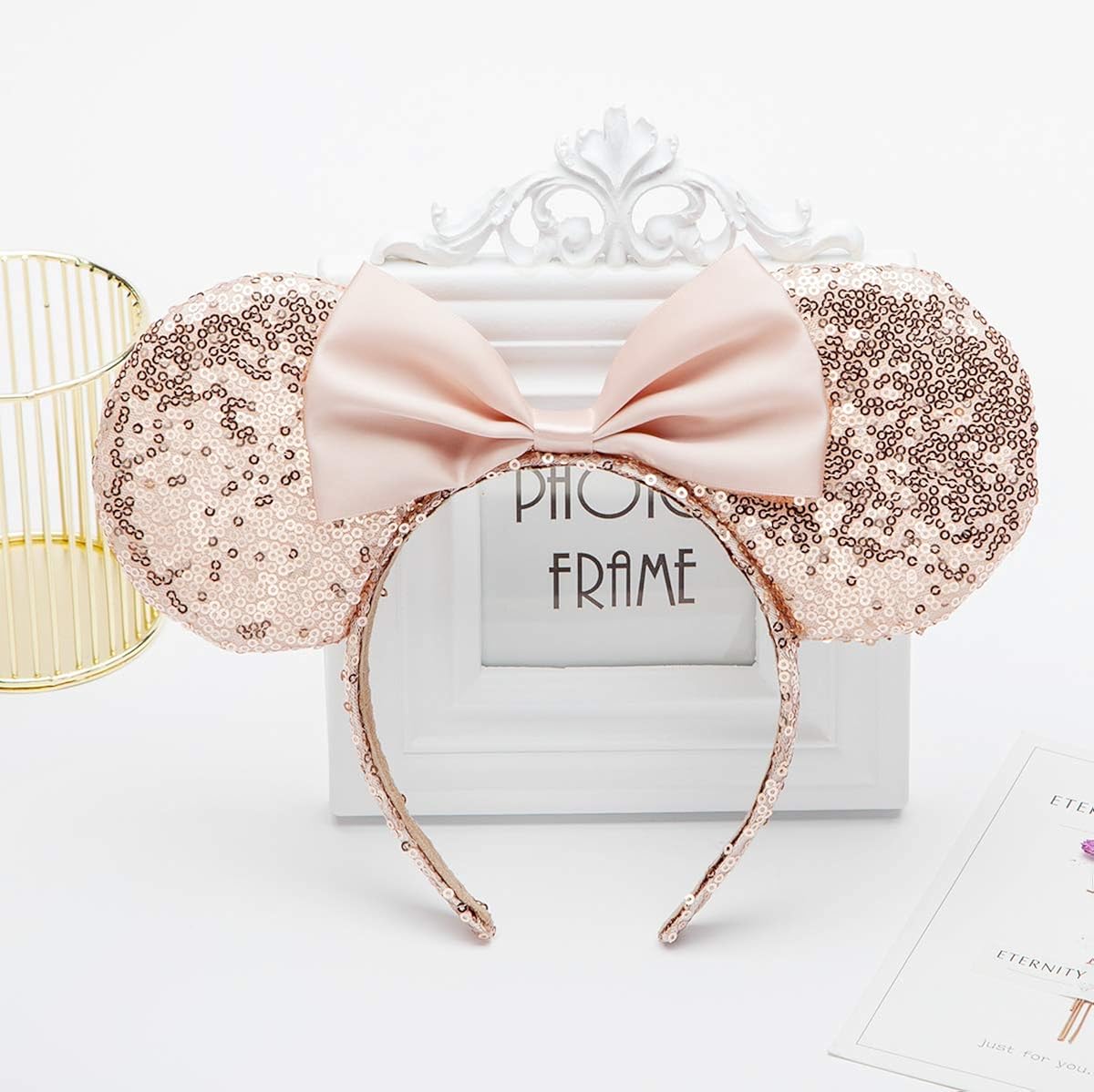 Mouse Ears headband,2pcs Sequin Headband Glitter Hairband for Baby Shower Headwear Halloween Theme Party Decorations (Red&Gold)）: Clothing