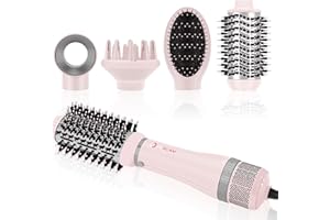 IG INGLAM 4 in 1 Blowout Hair Dryer Brush Set - Negative Ion Detachable Hair Dryer, Volumizer Styler with 2 Brush Heads, Pink