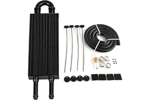 HTRACING 2 Pass Tube and Fin Transmission Cooler Universal 5/16" Oil Cooler Kit Aluminium Black