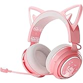 EASARS Wireless Cat Ear Headphones, Pink Gaming Headset Bluetooth 5.0 for Smartphone, Retractable Mic, 50mm Drivers, RGB Lighting Headset with Mic (USB Dongle Not Included)