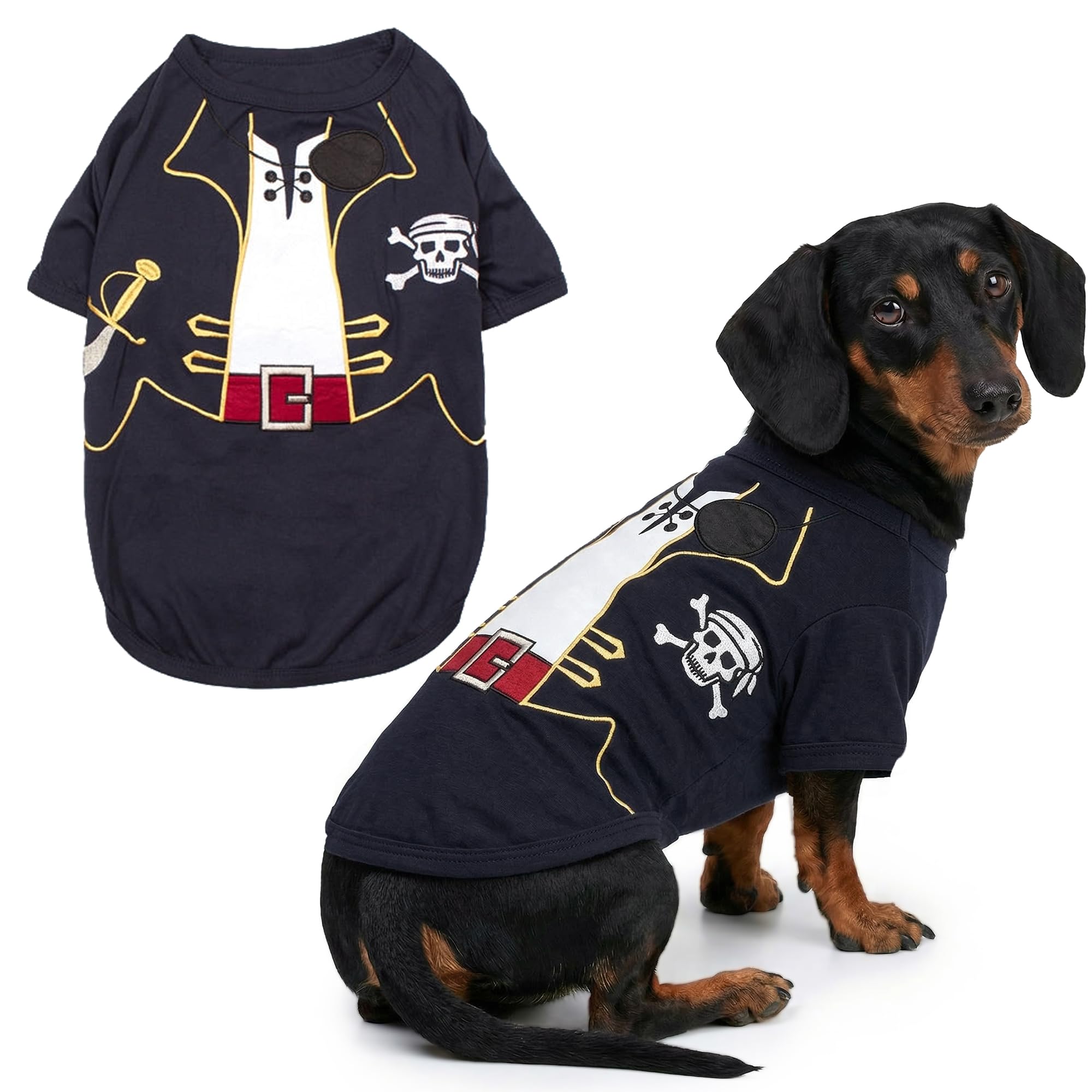 Parisian Pet - Funny Dog Cat Pet Costumes, Shirt Outfits for Halloween - Police, Prisoner, Ketchup, Mustard, Doctor, Firefighter, Sailor, Pirate (Captain Spawrrow - Pirate, XL)