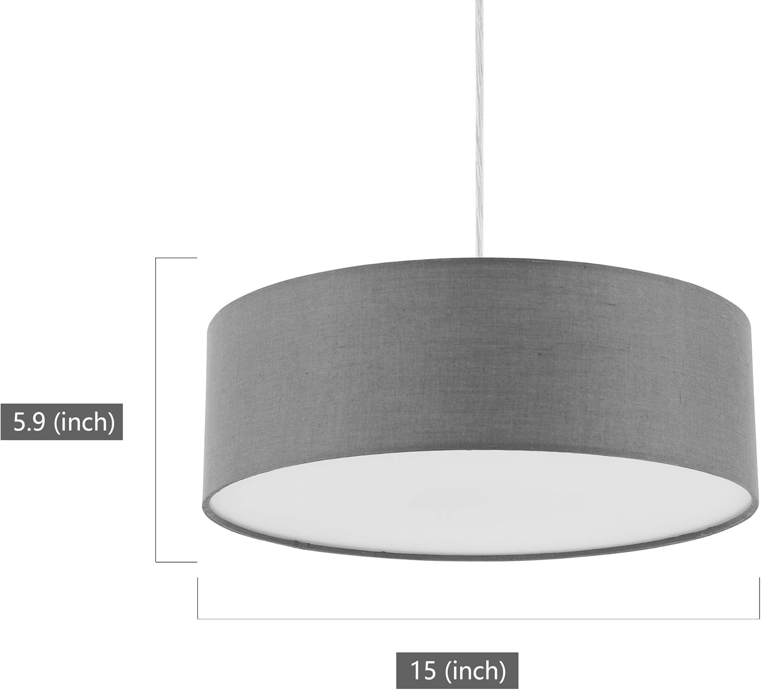 Modern Fabric Pendant Light, 15" Classic 3-Light Drum Ceiling Chandelier, Grey Drum Shade, Round Frosted Plastic Diffuser, 3 Bulb, E26: Home Improvement