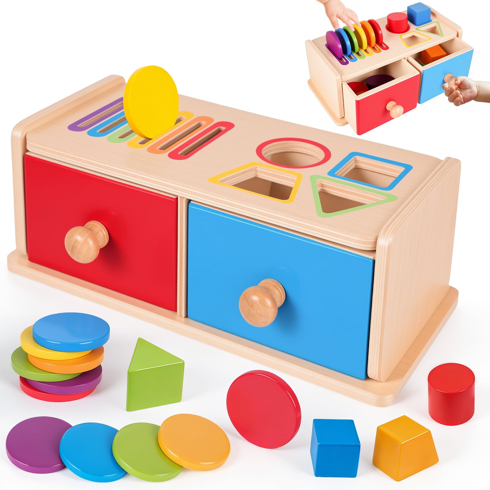 Montessori Toys for 1 2 Years Old Boys Girls, Montessori Coin Box Wooden Color Sorting Toys Toddler Toys 1 2 Year Olds Baby Birthday Gifts for 1-2 Year Olds Boys Girls Toys Age 1-2 Sensory Toys Travel