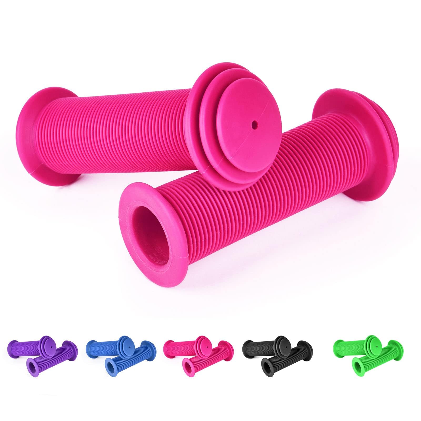 URAQT Bike Handlebar Grips, Solid Color Children's Bike Handlebars, Soft Non-Slip Bicycle Handle Grip, Rubber Handle Cover Universal Kids Grips for Boys and Girls Kids Bikes(Pink)