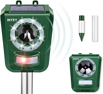 Intey Repulsif Chats Exterieur Repulsif A Ultrasons Avec Batterie Charge Solaire Etanche Declencheur Flash Repousse Moustiques Rongeurs Insectes Oiseaux Seulement Interferer Aucun Dommage Amazon Fr Animalerie