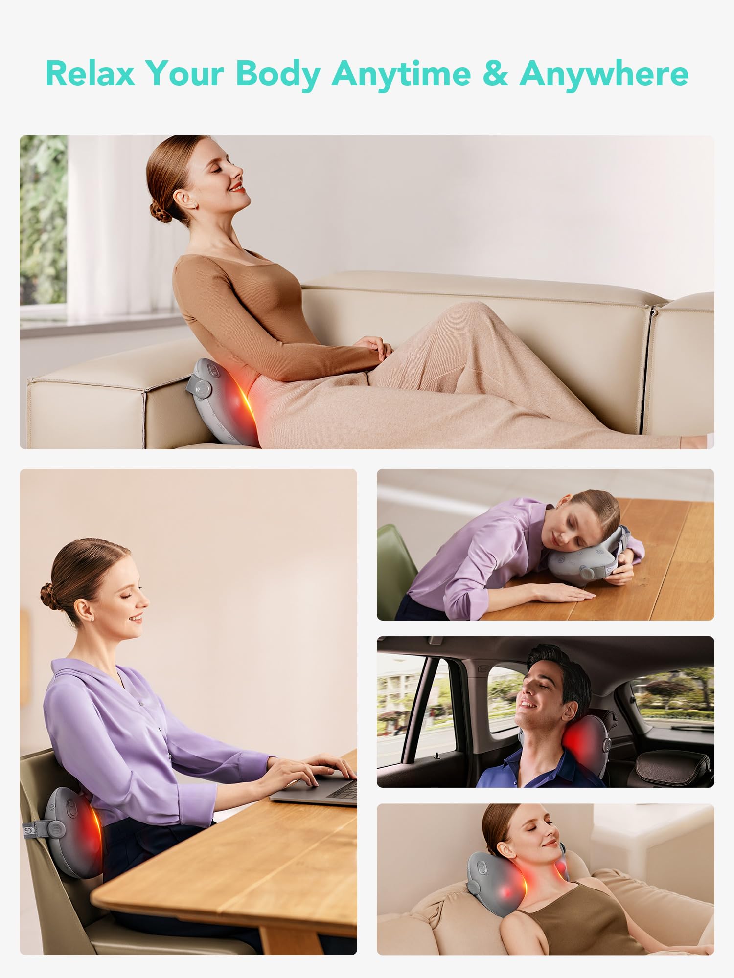 SKG Shiatsu Back Massager for Pain Relief Deep Tissue with Heat 4D Kneading Cordless Electric Massage Pillow Christmas Gifts for Men Women Dad Mom Grandpa