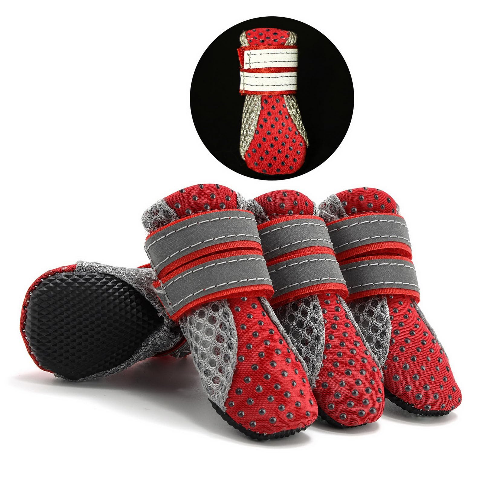 Zunea Paw Protector Dog Boots Summer Non-slip Small Dog Shoes Adjustable Reflective Soft Breathable Mesh Puppy Booties Heat Resistant for Hot Pavement Red XL