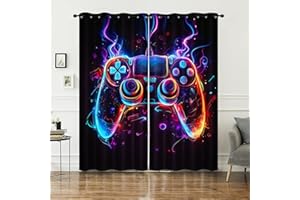 AILONEN Boys Gamer Window Curtain 42" W x 63" H,Colorful Video Game Controller Bedroom/Living Room Decor for Gaming Lovers,3D Game Console Black Window Drapes,2 Panels Set